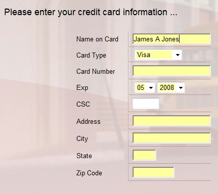Registration Activate Credit Card Info
